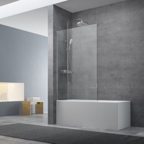 Swiss Aqua Technologies Mampara de baño fija de cristal, 150x80cm, Cromo (SIKOVZPEV150)