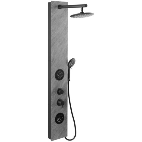 Swiss Aqua Technologies Columna de ducha de hidromasaje con decoración efecto piedra, Teleducha, 2 boquillas, rociador redondo, Negro