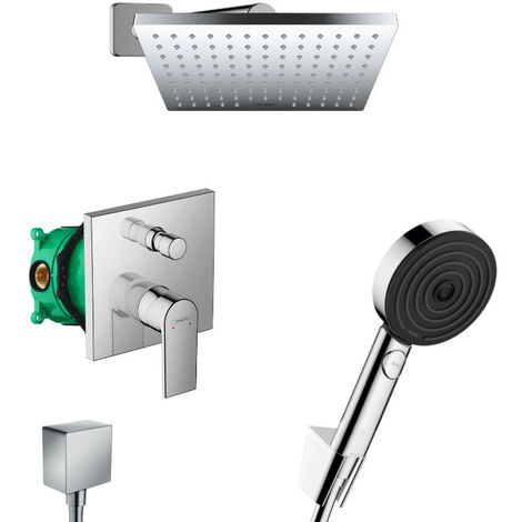 Hansgrohe Vernis Shape Pulsify Conjunto de ducha empotrado todo en 1 con rociador de techo 230 XXL + teleducha de 3 chorros Performance