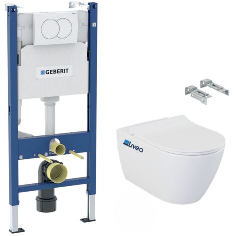 pack de inodoro con Cisterna empotrada Duofix + Taza suspendida sin brida Bello + Tapa «soft close» + Placa Blanca (BelloGeb3) (1/5)