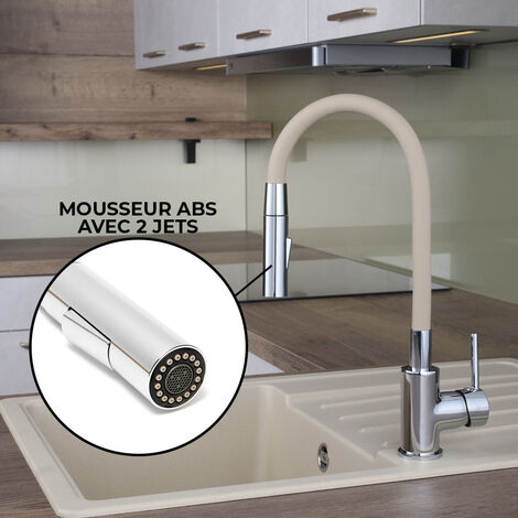 Siko Mezclador de cocina con memoria de forma, 2 tipos de chorro o teleducha, curva de silicona beige (SIKOBSLPRO290BE2F)