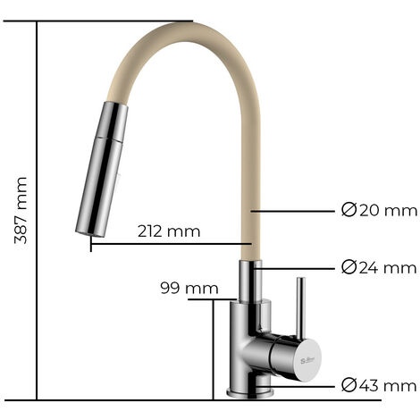 Siko Mezclador de cocina con memoria de forma, 2 tipos de chorro o teleducha, curva de silicona beige (SIKOBSLPRO290BE2F)
