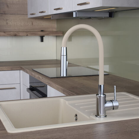 Siko Mezclador de cocina con memoria de forma, 2 tipos de chorro o teleducha, curva de silicona beige (SIKOBSLPRO290BE2F)