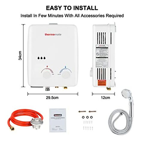 Gas Water Heater, 5L Portable Propane Water Heater, Tankess Instant Gas  Boiler, Use for Outdoor Showers, Horses, Camping, RV [Energy Class A]  Thermomate AZ132