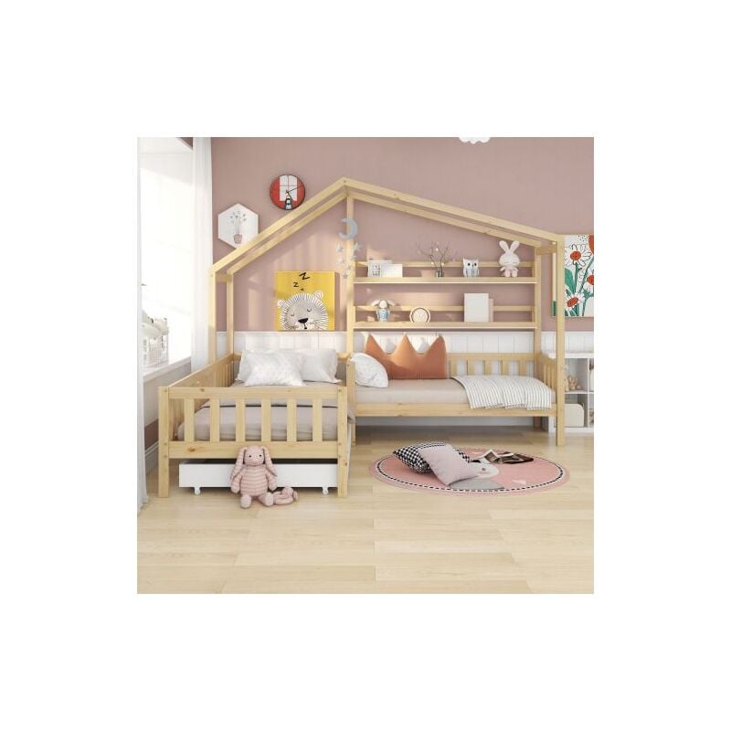 Lit enfant Sisimiut avec protection antichute 140x200 cm blanc