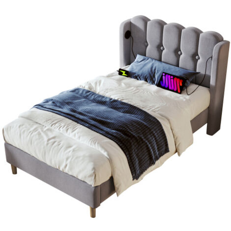 Lit Coffre Lit Rembourré Lit Double 140 X 200 Cm Avec Led Et Sommier à