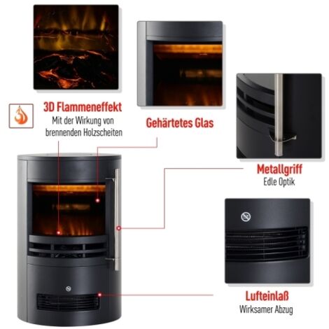 LED Elektrokamin Wandkamin Standkamin Kaminofen mit Flammeneffekt 900/2000W 41x41x64,5cm (1/4)