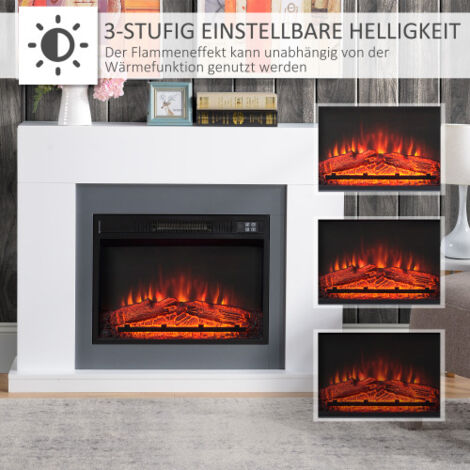 LED Elektrokamin Standkamin Kaminofen mit Flammeneffekt 1800/2000W Innenraumheizung mit Holzrahmen Dekokamin MDF Weiß 113 x 26,6 x 87,5 cm (1/4)