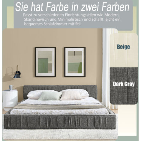 Lit double 140200cm, avec housse en chenille douce et veloutée, fabriqué en bois d'eucalyptus écologique et cadre en fer robuste, montage facile, gris foncé (sans matelas) (1/5)