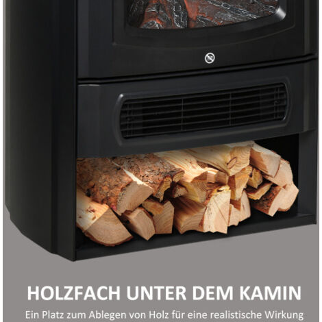 HOMCOM Elektrokamin E-Kamin mit realistischem Flammeneffekt, Thermostat, 1000 W/2000 W für Räume bis 25 qm, Schwarz 44,5x32,1x74 cm (1/4)