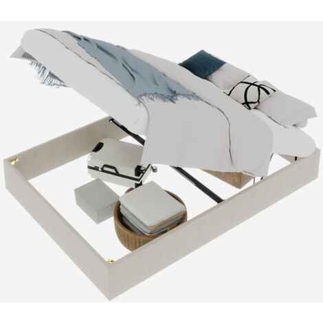 Cadre de lit minimaliste moderne, 160200CM, beige, en velours hollandais, équipé de vérins à gaz, mobilier de chambre de style moderne, tête de lit et matelas non inclus. (1/5)