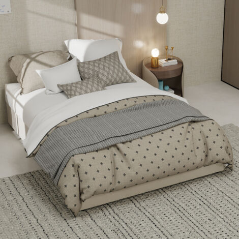 Cadre de lit minimaliste moderne, 140200CM, beige, en velours hollandais, équipé d'une tige pneumatique, mobilier de chambre de style moderne, tête de lit et matelas non inclus. (1/5)