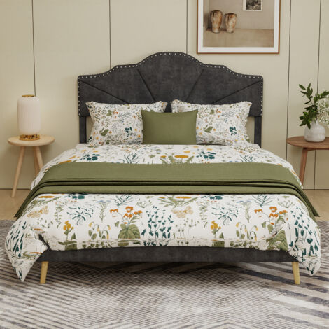 Lit moderne minimaliste et moelleux, tête de lit confortable et douce, 160200CM, gris, meuble de chambre multifonctionnel, cadre de lit bas sans vérin à gaz, matelas non inclus. (1/5)
