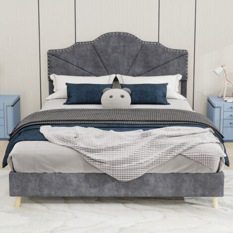 Lit moderne minimaliste et moelleux, tête de lit confortable et douce, 140200CM, gris, meuble de chambre multifonctionnel, cadre de lit bas sans vérin à gaz, matelas non inclus. (1/5)