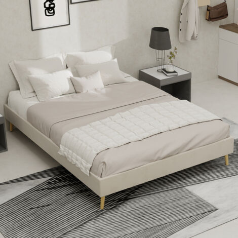 Cadre de lit minimaliste moderne, 140200CM, beige, en velours hollandais, sommier bas, mobilier de chambre de style moderne, ne comprend pas les barres pneumatiques, la tête de lit et le matelas. (1/5)
