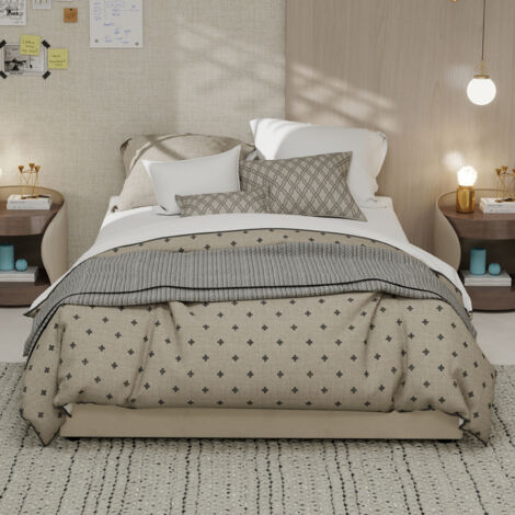 Cadre de lit minimaliste moderne, 140200 cm, beige, en velours hollandais, équipé de vérins à gaz, mobilier de chambre de style moderne, tête de lit et matelas non inclus. (1/5)