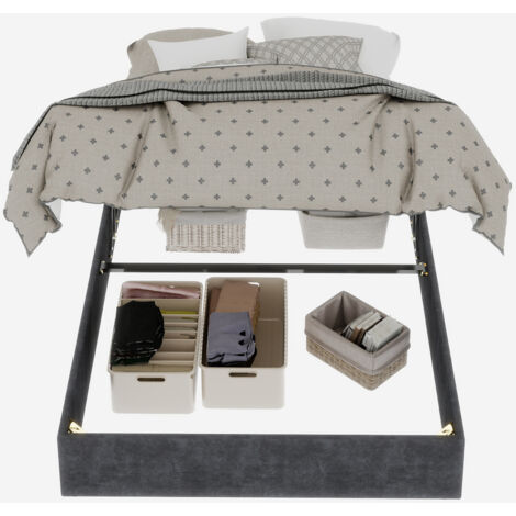 Cadre de lit minimaliste moderne, 140200CM, gris, en velours hollandais, équipé de vérins à gaz, mobilier de chambre de style moderne, tête de lit et matelas non inclus. (1/5)