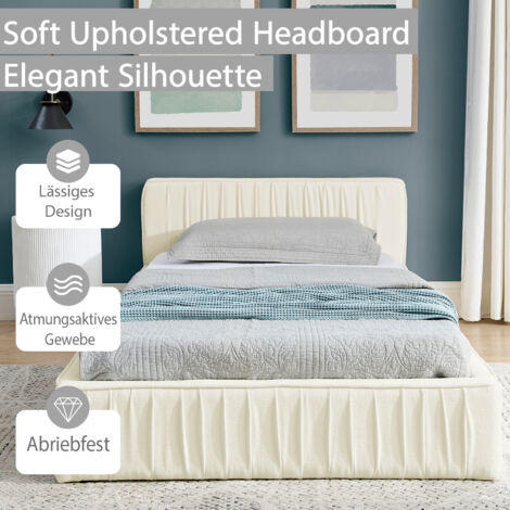 Lit simple 90200cm, lit enfant avec housse en chenille douce et veloutée, fabriqué en bois d'eucalyptus écologique et cadre en fer robuste, montage facile, beige (sans matelas) (1/5)