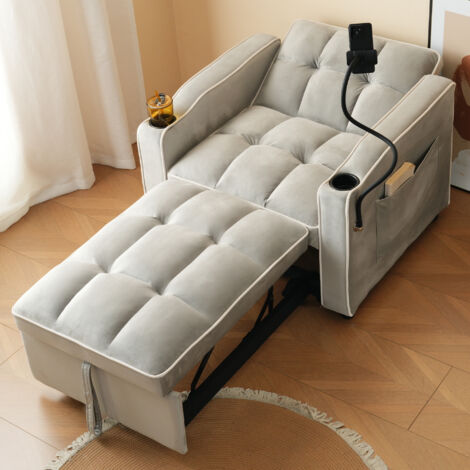 Canapé-lit extensible 3 en 1 – Avec porte-gobelets et support pour téléphone, canapé-lit, fauteuil convertible, idéal pour les petits espaces, 83 x 167 x 76 cm (1/5)