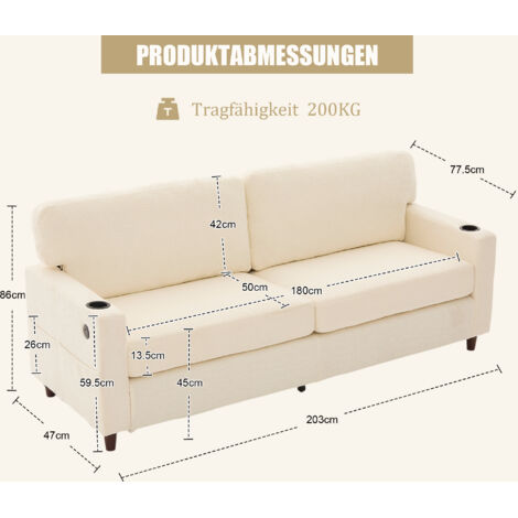 Canapé 2 places moderne en chenille avec port USB-C, éclairage LED, porte-gobelets et poches latérales. Structure en bois et métal avec rembourrage en mousse confort. Idéal pour le salon, la chambre o (1/5)