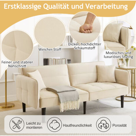 Canapé-lit 2 en 1 réglable – Deux places avec revêtement en velours, accoudoirs rabattables et fonction couchage, idéal pour les petits espaces (1/5)