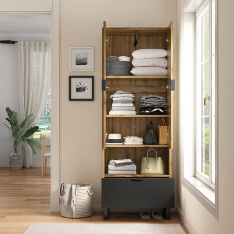 Armoire - 1 pièce, 1 tiroir, un compartiment avec étagères réglables, avec tringle à vêtements (1/5)