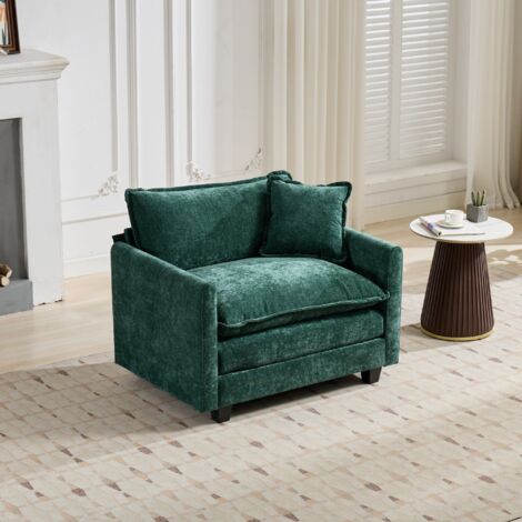 Canapé Cloud une place (pouf non inclus), canapé d'angle moderne, idéal pour le salon, la chambre et l'appartement, coussin d'assise double couche confortable, tissu chenille respirant, vert, DE5011GN (1/5)