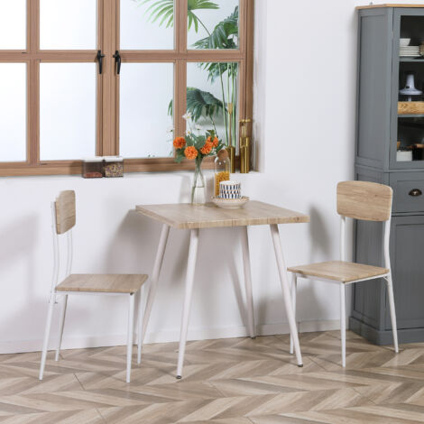 Ensemble de salle à manger 3 pièces, comprenant une table et deux chaises, en MDF et métal, finition bois naturel et blanc. (1/5)