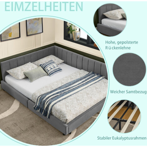 Lit double 160200 cm, surface en velours, dossier haut, idéal pour les chambres, les pièces à vivre et les grands appartements, convient aux couples et aux familles, gris foncé (sans matelas) (1/5)