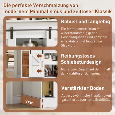 Bar à café de 120 cm de long avec porte-verres et prises (2 x secteur, 2 x USB), buffet avec espace de rangement, buffet de style campagnard pour cuisine/salon avec portes coulissantes (1/5)