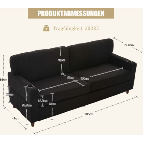 Canapé 2 places moderne en chenille avec port USB-C, éclairage LED, porte-gobelets et poches latérales. Structure en bois et métal avec rembourrage en mousse confort. Idéal pour le salon, la chambre o (1/5)