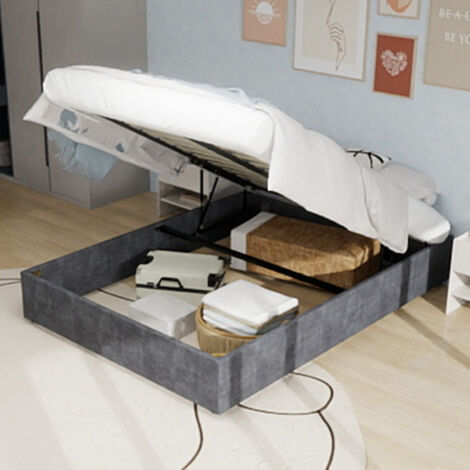 Cadre de lit minimaliste moderne, 160200CM, gris, en velours hollandais, équipé de vérins à gaz, mobilier de chambre de style moderne, tête de lit et matelas non inclus. (1/5)