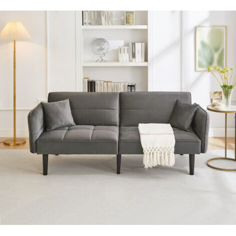 Canapé-lit 2 en 1 réglable – Deux places avec revêtement en velours, accoudoirs rabattables et fonction couchage, idéal pour les petits espaces (1/5)