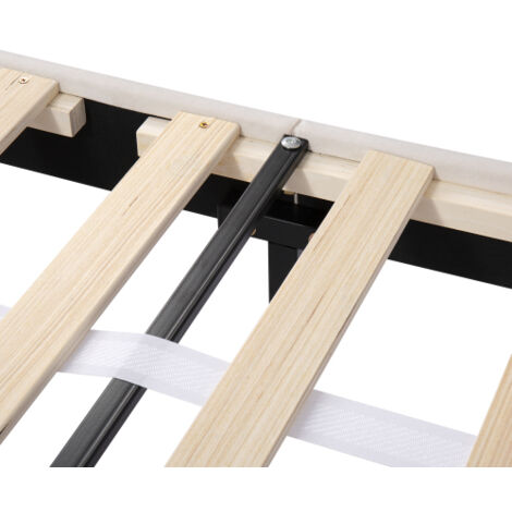 Lit Double Lit Capitonné Lit Enfant 140 X 200 Cm Avec Bandes Lumineuses 2 Tabourets De Rangement Velours Beige 93108084