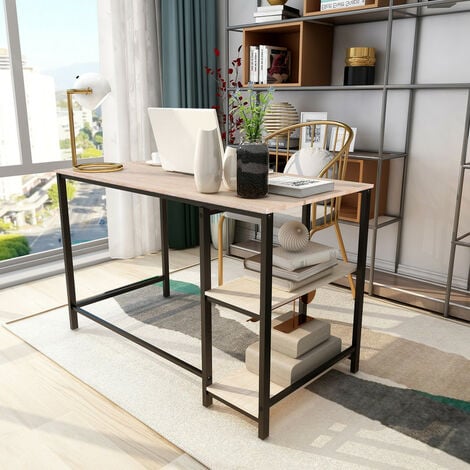 VASAGLE bureau, table, poste de travail, avec 8 crochets, 120 x 60 x 75 cm,  pour bureau, salon, chambre, assemblage simple, métal, style industriel