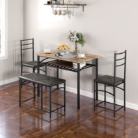 Ensemble de salle à manger 4 pièces, table et 2 chaises, banc, ensemble gain de place, idéal pour les petites pièces, cuisine, salle à manger, marron