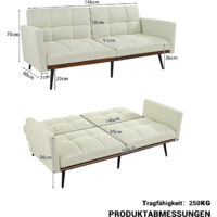 Canapé-lit futon moderne du milieu du siècle en lin mélangé, 146 cm de large, dossier réglable en 5 positions et accoudoirs fixes, pieds en métal, beige
