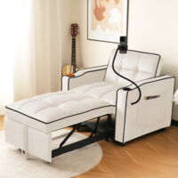 Canapé-lit extensible 3 en 1 – Avec porte-gobelets et support pour téléphone, canapé-lit, fauteuil convertible, idéal pour les petits espaces, 83 x 167 x 76 cm