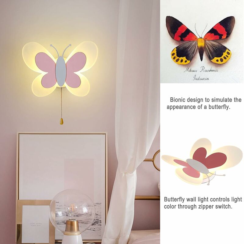 Applique murale pour enfants à led, applique murale papillon