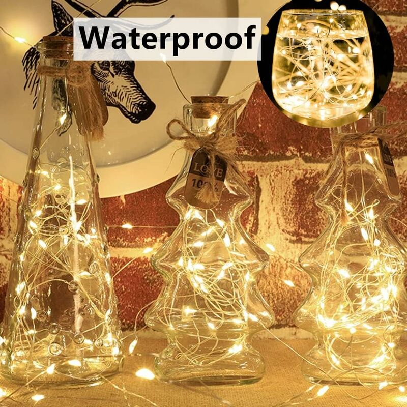 Guirlande lumineuse LED à piles, 12 x 20 micro LED, fil de cuivre,  fonctionne sur piles, 2 m, petites guirlandes lumineuses, étanche, pour  fête, mariage, Noël, éclairage décoratif (blanc chaud) : 