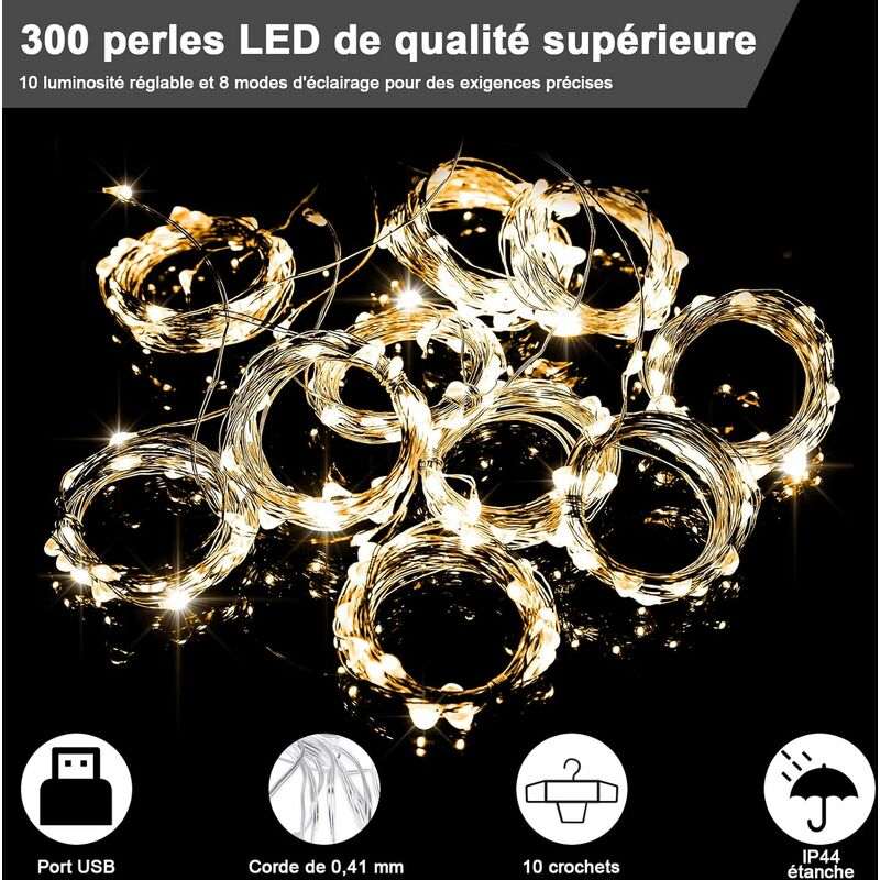 Guirlande lumineuse programmable rideau 20 tombées 300 LED blanc froid -  RETIF