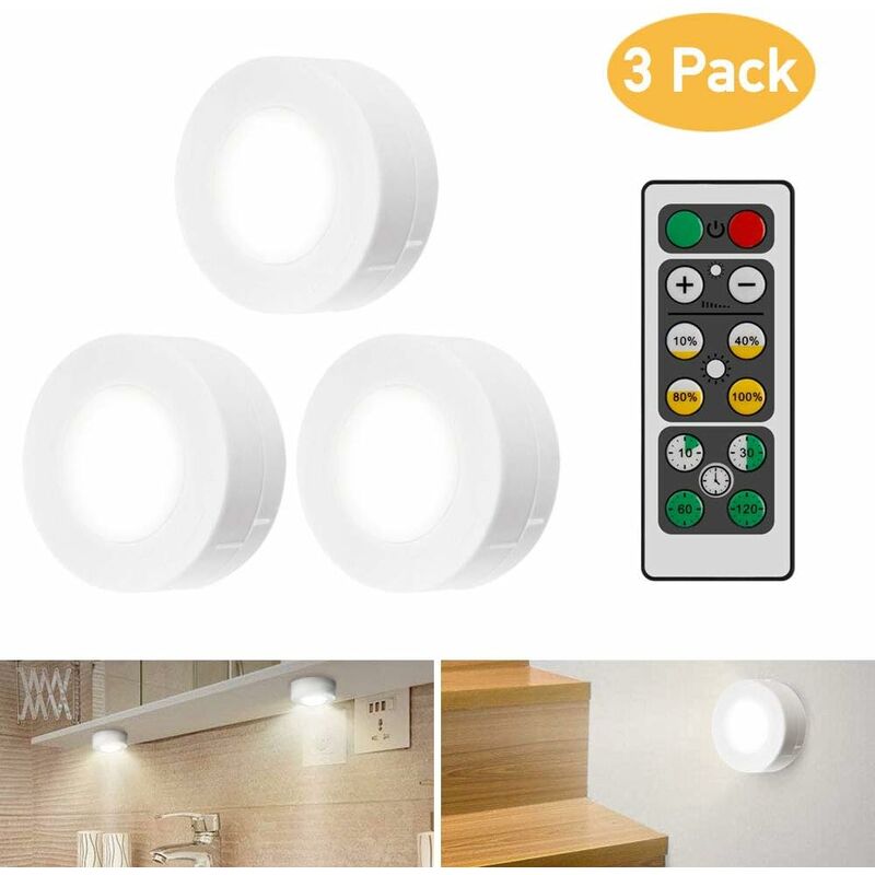 Generic 3 lampes LED + télécommande veilleuses de placard cuisine bain  Lampe de chevet à prix pas cher