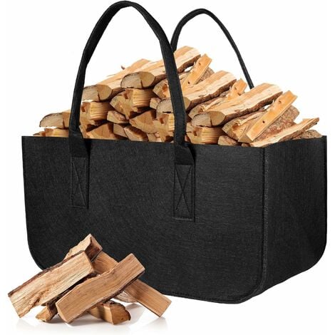 1 sac en feutre noir/rouge pour provisions, bûches de cheminée