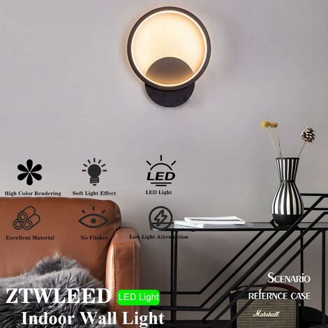 Ineasicer Applique Murale Interieur LED 14W,Applique Murale Design Ronde Noir,Blanc Chaud Blanc Naturel Blanc Froid Trois Modes D'éclairage,RA≥85 Lampe Murale pour Chambre Salon Escalier Couloir
