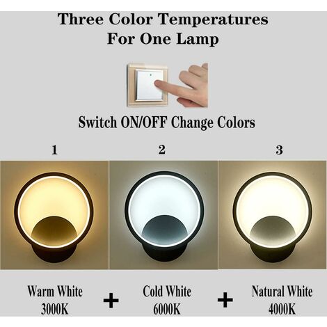Ineasicer Applique Murale Interieur LED 14W,Applique Murale Design Ronde Noir,Blanc Chaud Blanc Naturel Blanc Froid Trois Modes D'éclairage,RA≥85 Lampe Murale pour Chambre Salon Escalier Couloir