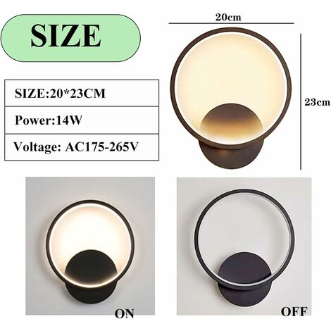 Ineasicer Applique Murale Interieur LED 14W,Applique Murale Design Ronde Noir,Blanc Chaud Blanc Naturel Blanc Froid Trois Modes D'éclairage,RA≥85 Lampe Murale pour Chambre Salon Escalier Couloir
