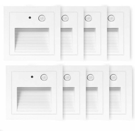 Ineasicer Lot de 16 LED Spot Mural Encastré 3W Applique Murale Escalier Etape Lumière Lampe Détecteur de Mouvement Sol Encastré Lumière Escalier Lumière Hall Lampe 2800K Blanc Chaud