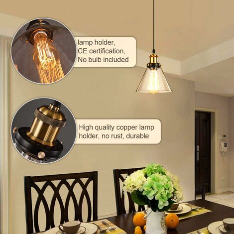 Ineasicer Luminaire Suspension Vintage Edison industrielle Abat-jour en Verre Lampe Plafonnier Pendant Lampe Edison E27 pour éclairage Cuisine Salle à manger Salon Chambre d'enfants restaurant