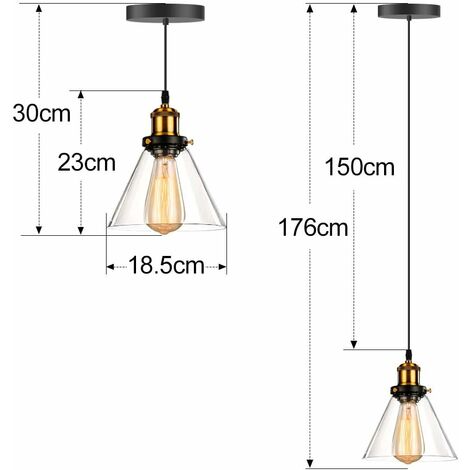 Ineasicer Luminaire Suspension Vintage Edison industrielle Abat-jour en Verre Lampe Plafonnier Pendant Lampe Edison E27 pour éclairage Cuisine Salle à manger Salon Chambre d'enfants restaurant