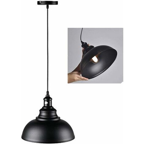 Ineasicer Suspension Luminaire Industrielle Lustre Plafonnier Vintage E27 Rétro Métal Lampe de de Plafond pour Cuisine Salle à Manger Salon Restaurant, Diamètre 29 cm (Noir + Noir)